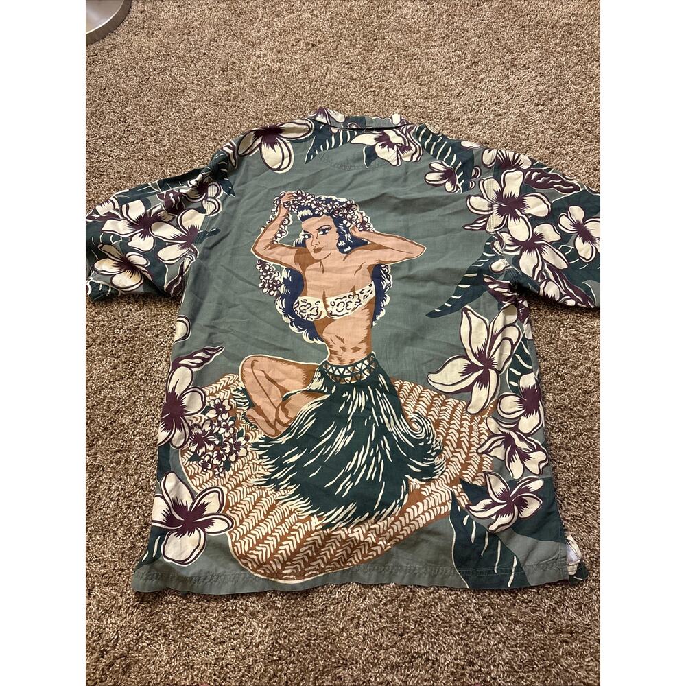 Vintage Tommy Bahama Hula Girl Back Graphic Camp Shirt Mens Size Medium